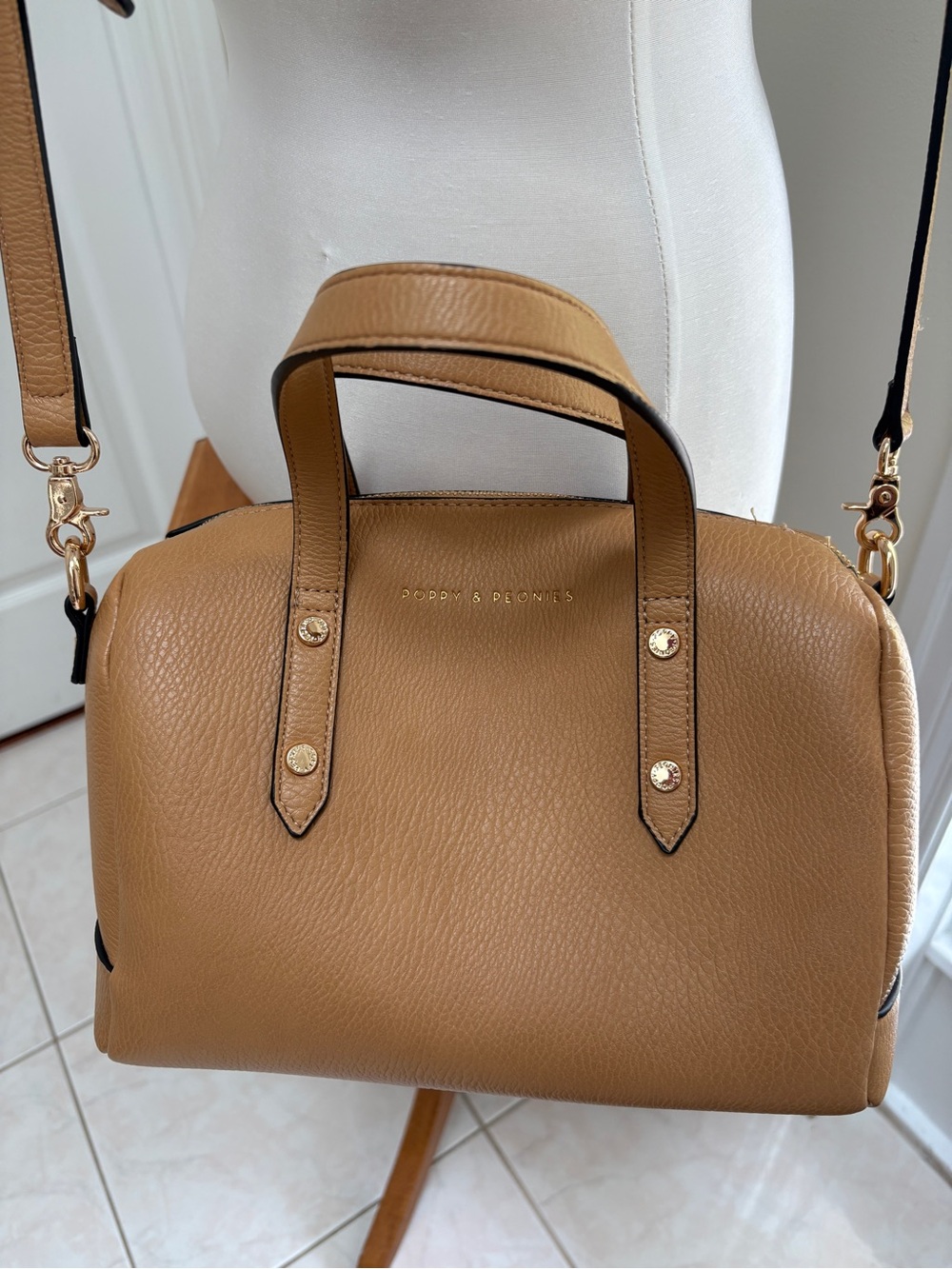 Poppy & Peonies Camel/Tan faux Leather purse with Gold Hardware
